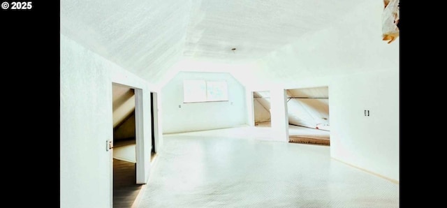 bonus room with lofted ceiling and a textured ceiling