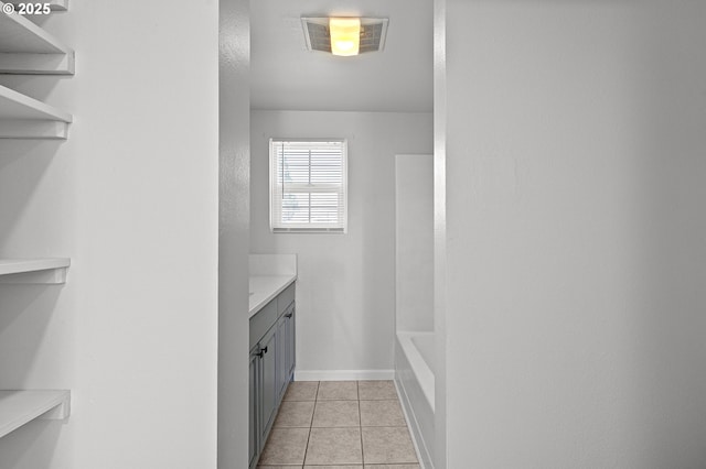 2745 C St, Springfield, OR 97477 - bathroom featuring vanity, a bath, tile patterned floors, and a shower