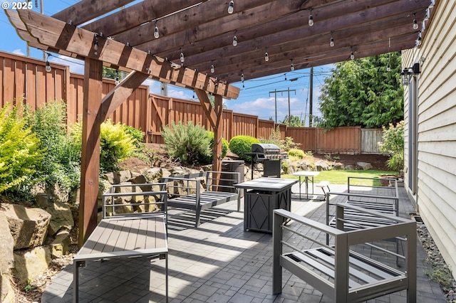 14390 SW Connor Pl, Portland, OR 97224 - fenced backyard featuring a pergola, a patio, and a grill