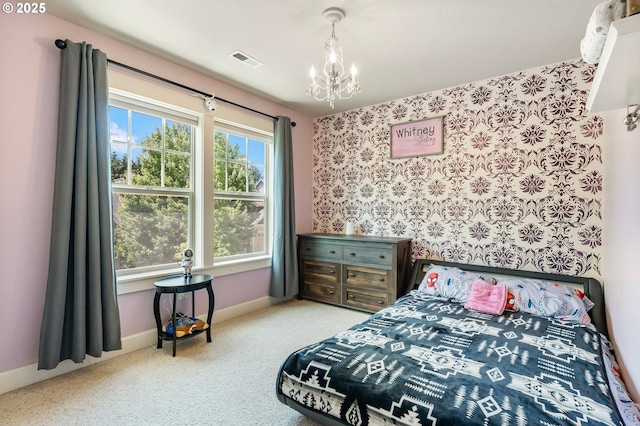 14390 SW Connor Pl, Portland, OR 97224 - carpeted bedroom featuring a chandelier and wallpapered walls