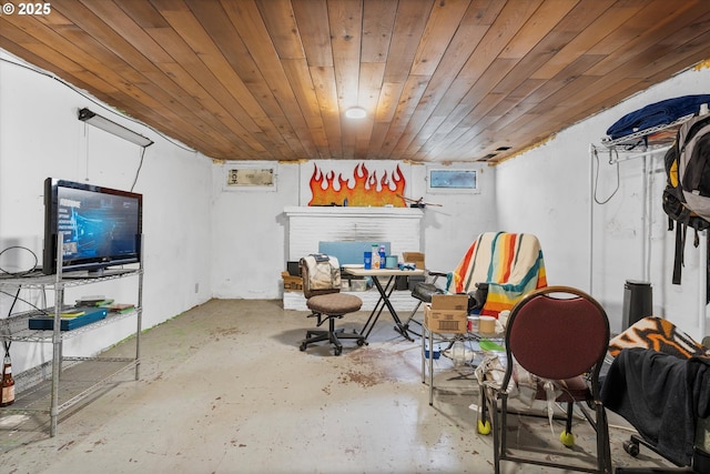 basement with wooden ceiling