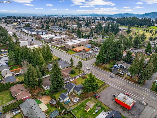 bird's eye view with a mountain view