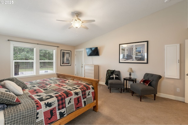 31529 SE Eagle Cliff Ln, Eagle Creek, OR 97022 - bedroom with lofted ceiling, light colored carpet, baseboards, and a ceiling fan
