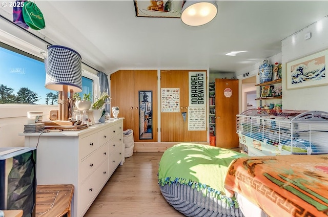 bedroom with light hardwood / wood-style floors