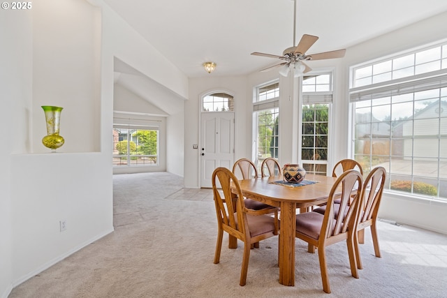 1939 NE Harewood Pl, Hillsboro, OR 97124 - dining room with light colored carpet, ceiling fan, and baseboards