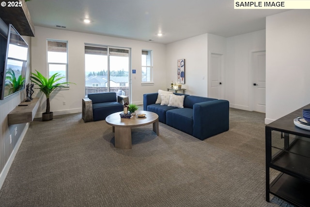 1403 N 41st Pl, Ridgefield, WA 98642 - carpeted living area with baseboards and recessed lighting