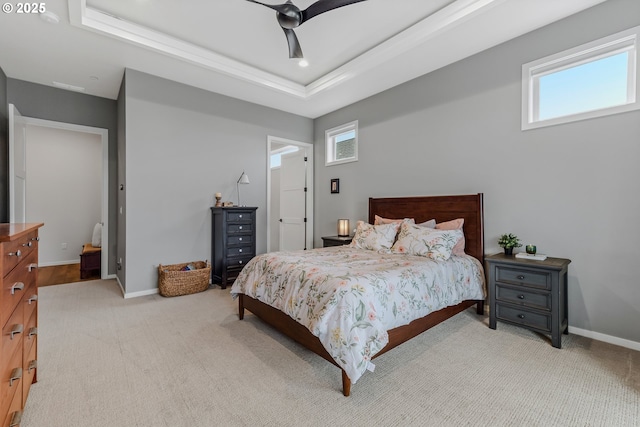 18500 NE 79th St, Vancouver, WA 98682 - bedroom with light carpet, a raised ceiling, and ceiling fan