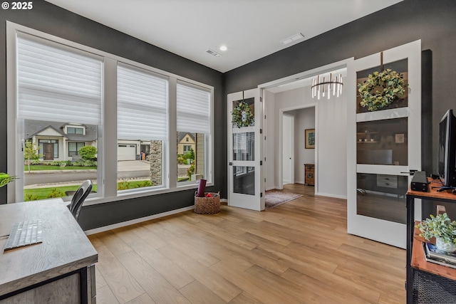 18500 NE 79th St, Vancouver, WA 98682 - office featuring light wood-style flooring, a chandelier, and recessed lighting