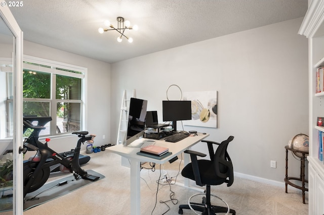 14925 SE Pebble Beach Dr, Happy Valley, OR 97086 - office space with carpet floors, a chandelier, baseboards, and a textured ceiling