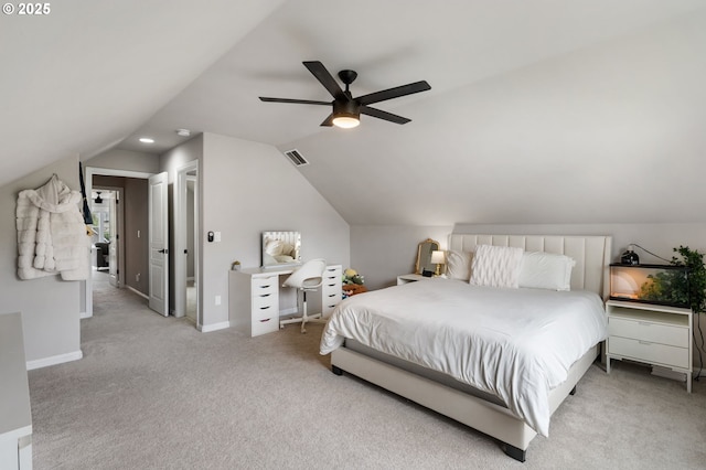 14925 SE Pebble Beach Dr, Happy Valley, OR 97086 - bedroom featuring carpet floors, lofted ceiling, a ceiling fan, and baseboards