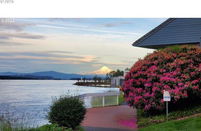 property view of water featuring a mountain view