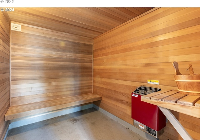 view of sauna / steam room with concrete flooring