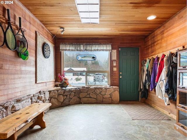24940 E Tillicum St, Welches, OR 97067 - entryway with wooden ceiling, wooden walls, and stone flooring
