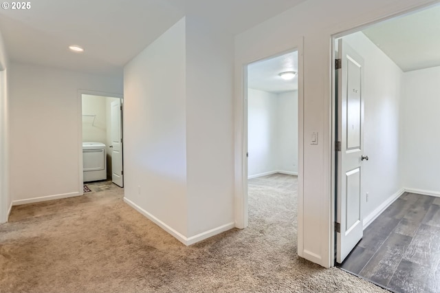 51276 SW Rembrandt Dr, Scappoose, OR 97056 - hallway featuring washer / dryer, carpet floors, and recessed lighting