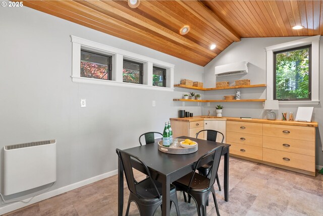 17367 Canal Cir, Lake Oswego, OR 97035 - dining area with wooden ceiling, a wall unit AC, heating unit, baseboards, and recessed lighting
