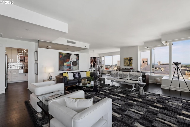 living room with hardwood / wood-style flooring