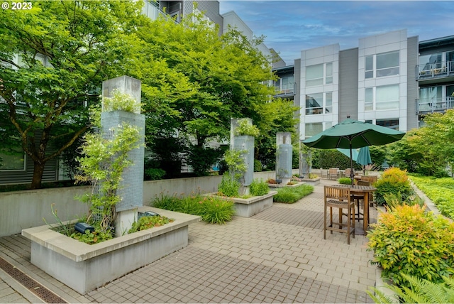 view of community with a patio area