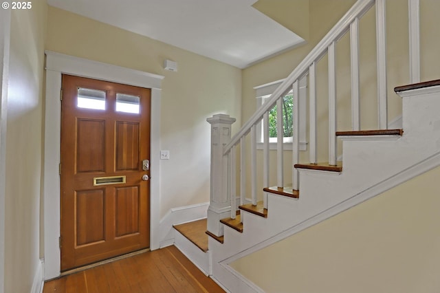 3607 NE 13th Ave, Portland, OR 97212 - foyer with stairs, hardwood / wood-style flooring, and baseboards
