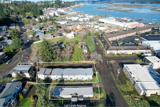 aerial view with a water view