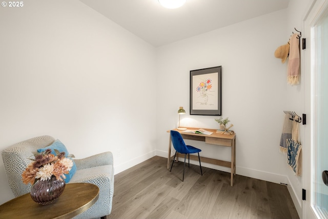 office with baseboards and wood finished floors