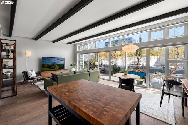 323 NW 13th Ave Unit 404, Portland, OR 97209 - dining space featuring beam ceiling and wood finished floors