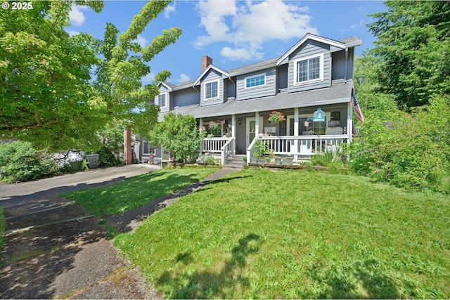 20685 SW Siletz Ct, Tualatin, OR 97062 - view of front facade featuring a porch, a chimney, and a front lawn