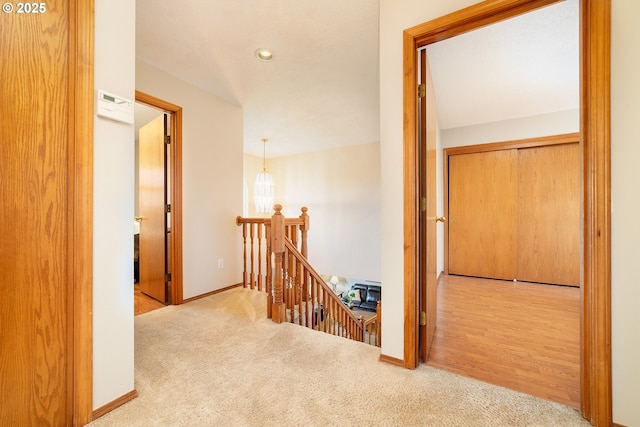 12015 SE Regal Ct, Clackamas, OR 97015 - corridor featuring an upstairs landing, carpet flooring, and recessed lighting