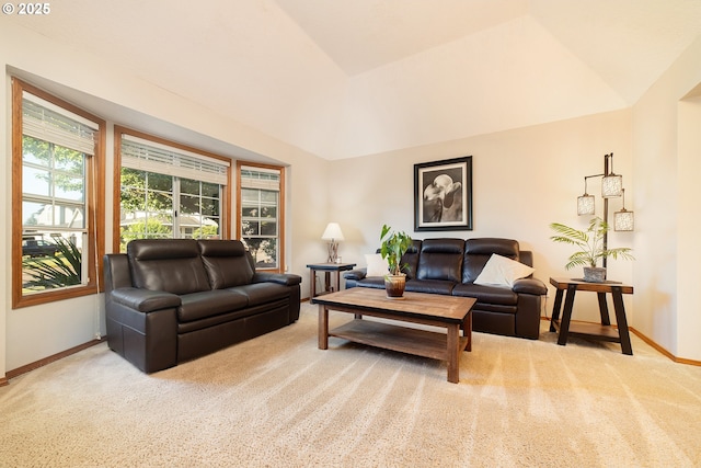 12015 SE Regal Ct, Clackamas, OR 97015 - living room with carpet floors and vaulted ceiling