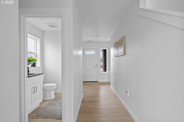 interior space with light hardwood / wood-style floors