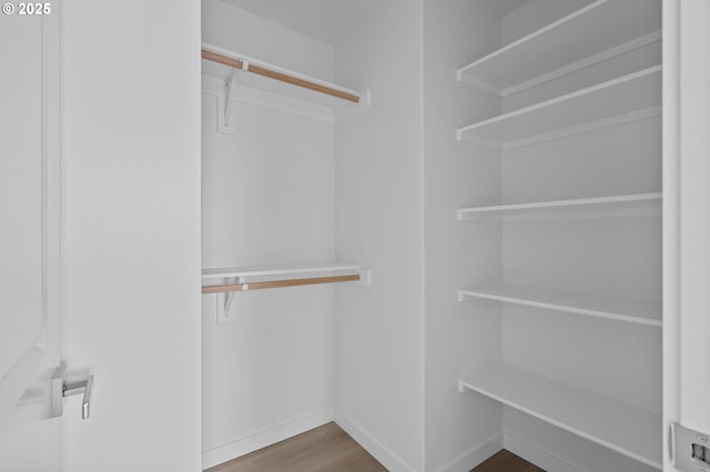 walk in closet with hardwood / wood-style flooring