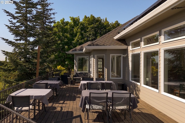 20700 SE Cherry Blossom Ln, Amity, OR 97101 - wooden terrace with outdoor dining space and an outdoor living space