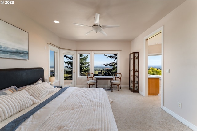 20700 SE Cherry Blossom Ln, Amity, OR 97101 - carpeted bedroom featuring access to exterior, recessed lighting, and ceiling fan
