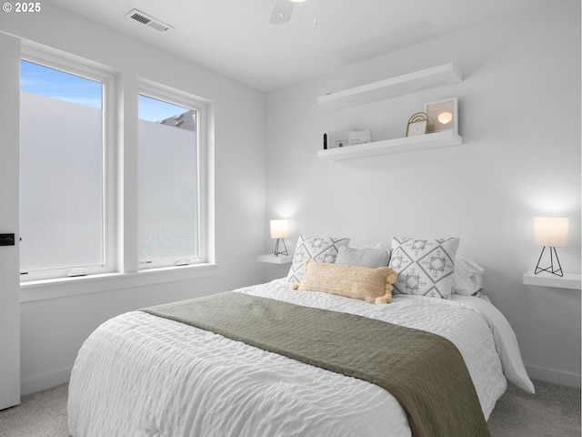 bedroom featuring carpet floors and ceiling fan