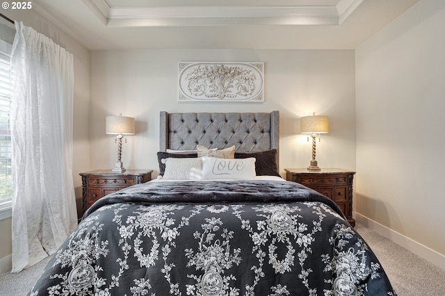 12339 SW Waterford Loop, Wilsonville, OR 97070 - bedroom with carpet floors, a raised ceiling, crown molding, and baseboards