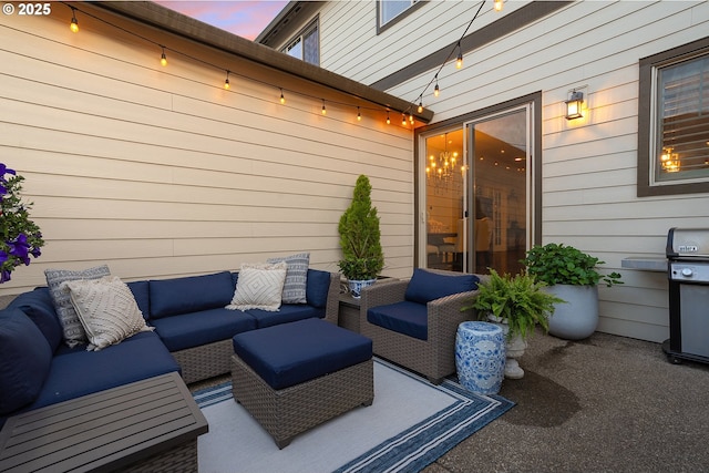 12339 SW Waterford Loop, Wilsonville, OR 97070 - patio terrace at dusk with an outdoor living space and a patio