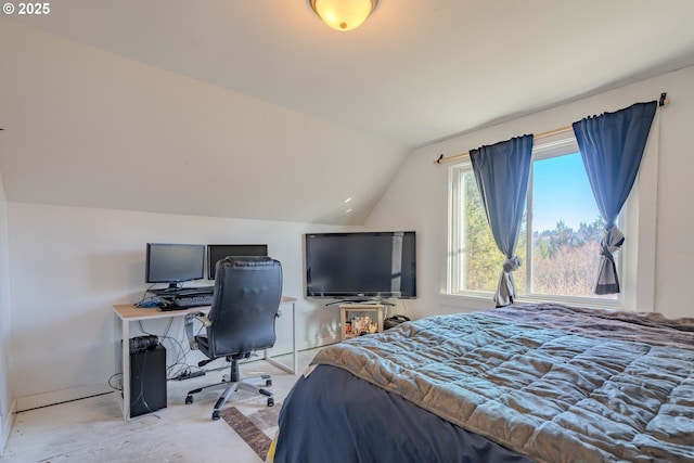 bedroom with lofted ceiling