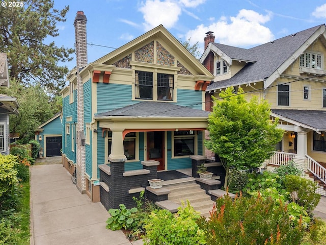 2517 NE 21st Ave, Portland, OR 97212 - view of front facade with a porch, a chimney, and a garage