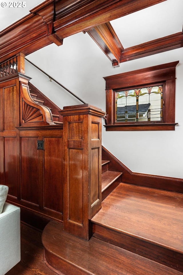2517 NE 21st Ave, Portland, OR 97212 - stairs featuring wood finished floors and ornamental molding