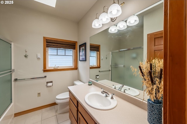 1323 Village Loop, Bandon, OR 97411 - bathroom with vanity, tile patterned flooring, and a skylight