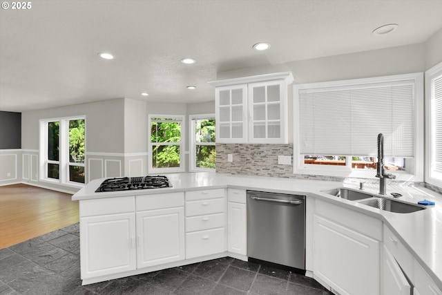 19915 SW Celebrity St, Beaverton, OR 97078 - kitchen with a wainscoted wall, light countertops, a sink, black gas stovetop, and dishwasher