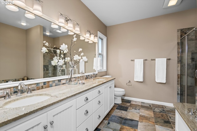 2053 Lakeview Dr, Eugene, OR 97408 - full bathroom featuring double vanity, a stall shower, and stone finish flooring