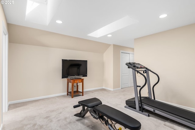 2053 Lakeview Dr, Eugene, OR 97408 - workout room featuring a skylight, light colored carpet, and recessed lighting