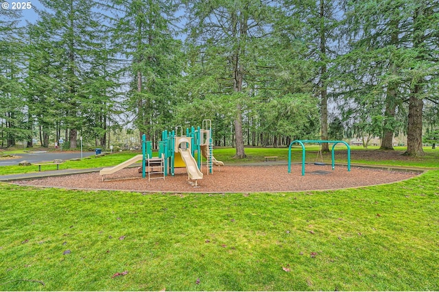 view of playground featuring a yard