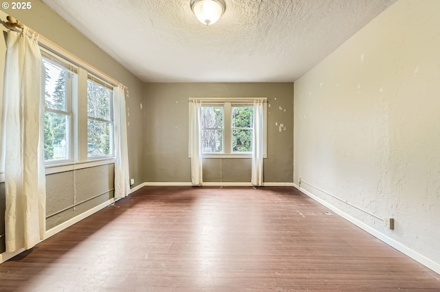 empty room featuring wood-type flooring and a textured ceiling