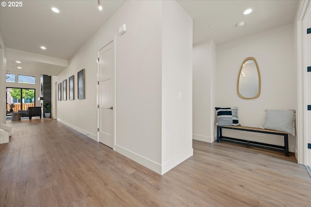 750 N V St, Washougal, WA 98671 - hallway featuring light wood-type flooring, recessed lighting, and baseboards