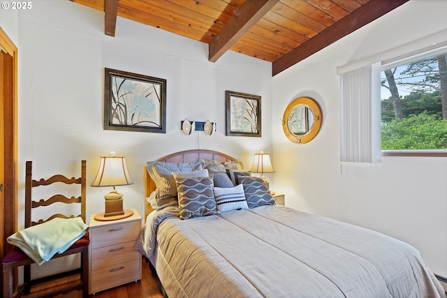 320 El Rotundo Ave, Lincoln City, OR 97367 - bedroom with wooden ceiling with exposed beams and wood finished floors