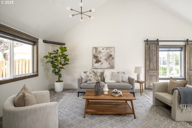 2005 SW Stella Way, Troutdale, OR 97060 - carpeted living room with high vaulted ceiling and a chandelier