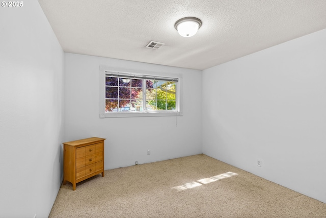 unfurnished room with light colored carpet and a textured ceiling