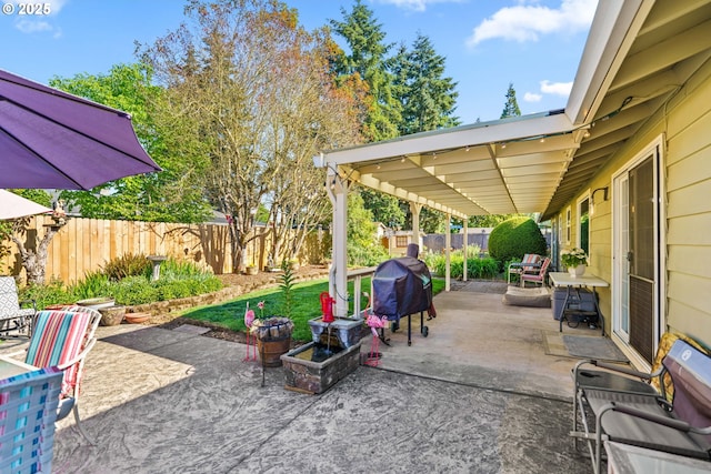 view of patio / terrace with a fenced backyard and grilling area