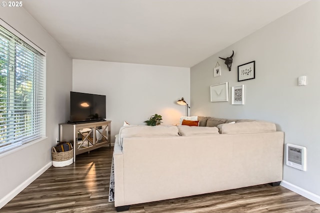 7151 SW Sagert St Unit 101, Tualatin, OR 97062 - living room with plenty of natural light, dark wood-style flooring, and heating unit